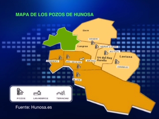 Mapa de los pozos de Hunosa