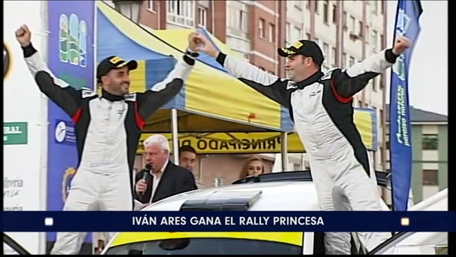 Iván Ares y José Pintor celebrando su victoria en el Rally Princesa