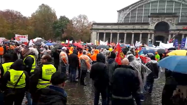 Manifestación de los trabajadores de la siderurgia en Bruselas