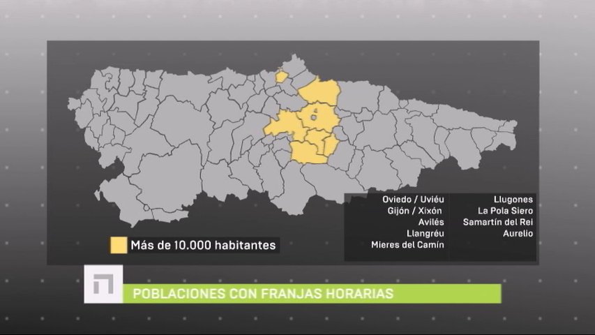 Mapa con los municipios asturianos elegidos en esta fase para acabar con sus franjas horarias