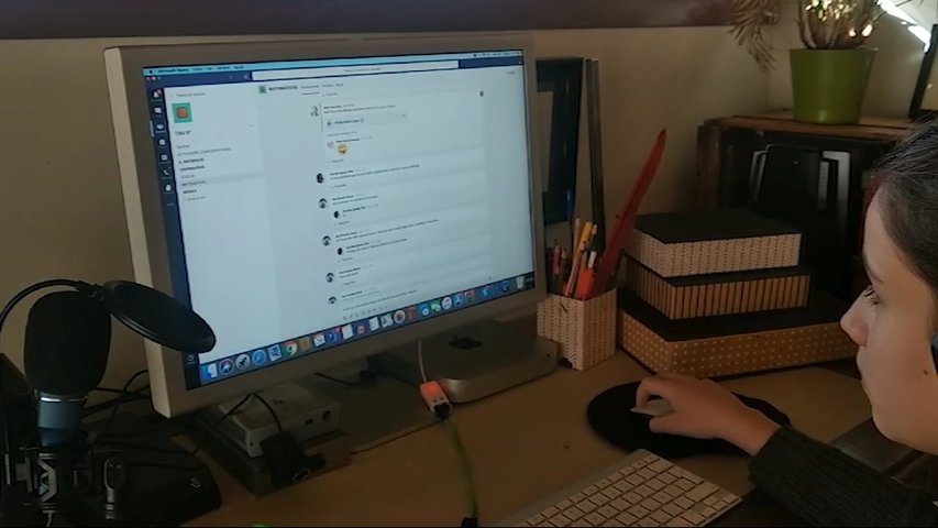 Niño haciendo deberes de clase a través de una plataforma digital