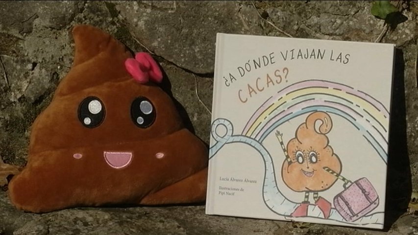 Peluche y libro '¿A dónde viajan las cacas?' de Lucía Álvarez