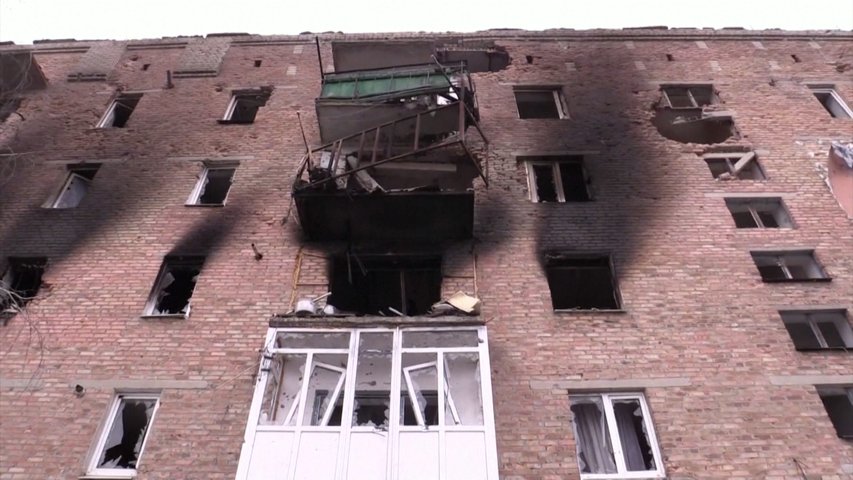 Edificio bombardeado en Ucrania